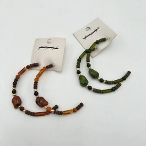 Free People Beaded Hoop Earrings Set Brown & Green Earth Tones Boho Chic Jewelry - Picture 1 of 2