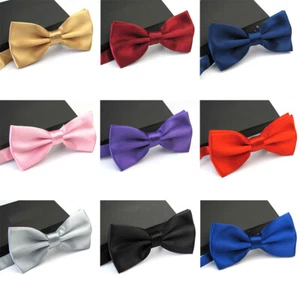 Men Satin Bowtie Classic Wedding Party Bow Tie Solid Color Adjustable Neckt~NA - Picture 1 of 21