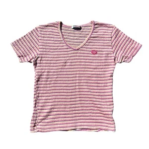 Y2K ROXY PINK STRIPED BABY TEE T-SHIRT WOMENS SIZE S - Picture 1 of 4