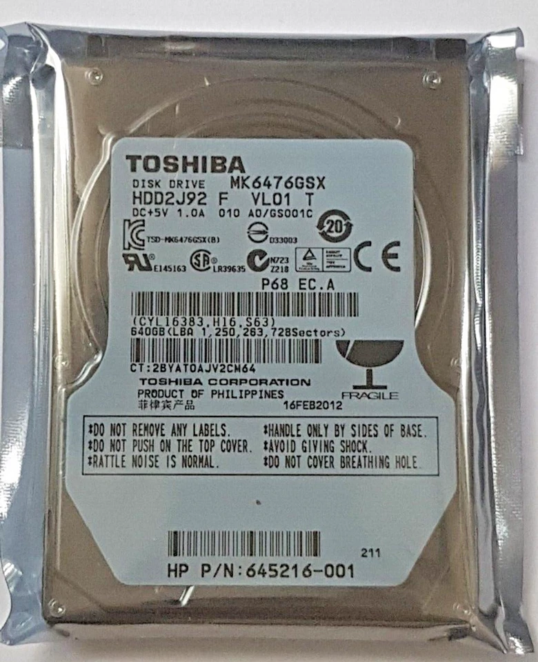 640 GB SATA Toshiba MK6476GSX 5400rpm 8MB HDD 2,5 " Internal Hard Drive New - Image 1 of 1
