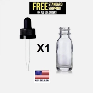 Clear one 1 oz ounce Boston Round Glass Bottles w/ Child Resistant Droppers 30ml - Picture 1 of 18