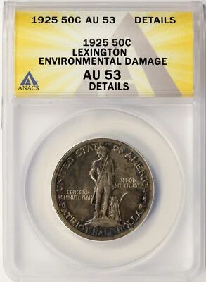 1925 Lexington Silver Half Dollar 50c ANACS AU53 Details - Env't Damage - Image 1 of 4