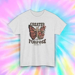 Created With A Purpose | Christian Butterfly | Floral Graphic Tee | S-5XL - Imagen 1 de 8