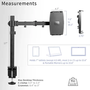 VIVO Single Laptop Desk Mount for Tablets, 2-in-1 Laptops, & Portable Monitors - Picture 1 of 1