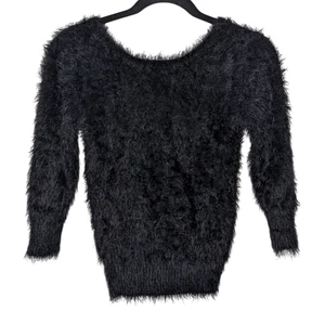Wet Seal Furry Sweater M Black 3/4 Sleeve Soft & Stretchy You Can Pet It!! - Picture 1 of 9