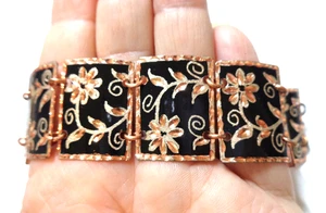 Vintage, Copper/Silver Tones, Floral Pattern, Wide Links Small Bracelet. - Picture 1 of 5