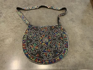 Vtg Beaded Purse Round Black 60’s-70’s - Picture 1 of 10