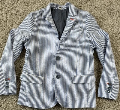 Boden Boys Seersucker Striped Blazer Jacket Sport Coat Size 8/9 134 Cm - Image 1 of 4