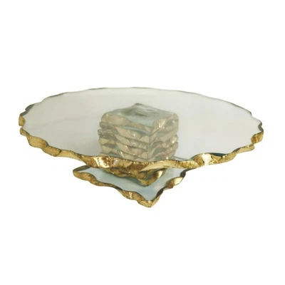 Godinger Harper Cristal Vidrio Pastel Plato Soporte con Ribete Ondulado Dorado 9" Foto 1 de 4