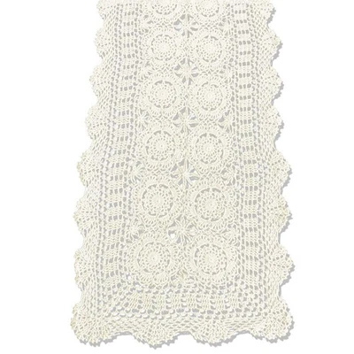 Cotton Handmade Crochet Lace Table Runner Beige Rectangle Coffee Table Dresse... - Image 1 of 4