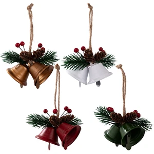 Christmas Hanging Bell Pendant with Simulated Pinecone Double Bell Iron - Picture 1 of 16