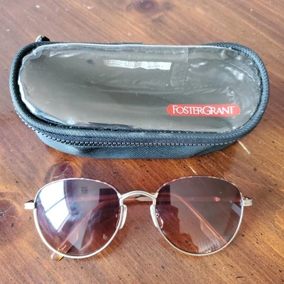 Foster Grant Delight Sunglasses Gradient Tint Lenses Round Metal Frame w/ Case - Image 1 of 4