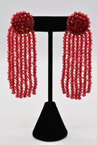 Sugarfix Dangle Statement Earrings Red Crystal Beaded Gold Signed BinAG - Picture 1 of 12