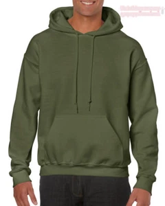 Militärgrün Gildan Einfarbig mit Kapuze Schwer Blend Sweatshirt Pullover Herren - Picture 1 of 4