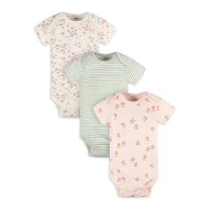 Gerber Baby Girl's 3 Pack Short Sleeve Onesies Various Sizes Peach/Stripe/Floral - Picture 1 of 9