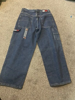 Jeans masculino vintage anos 90 Tommy Hilfiger carpinteiro perna larga 34x30 estilo JNCO bandeira grande!! - Imagem 1 de 4