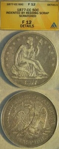 Seated Half: 1877-CC Retained Reeding Scrap, scratch F12 CT137 - Picture 1 of 1
