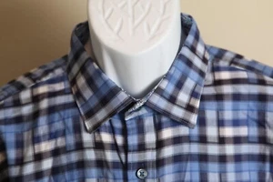Bugatchi Men's blue and white detailed contrasting flip cuff shirt Large L uomo - Picture 1 of 6