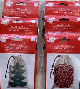 18 Christmas Cloth Drawstring Treat Gift Bags Snowflake & Tree - Picture 1 of 1