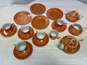 G.H.B. Co. Bavaria Lusterware Stunning Eighteen Piece Tea Set Sauce Orange Peach - Picture 1 of 11