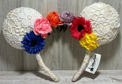 Faixa de cabeça orelhas parques da Disney renda branca e cravo margarida primavera verão coco - Imagem 1 de 2