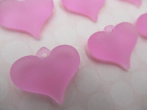 Matte Pink Puff Heart Charms Pendant Earring Findings w Loop Made in Germany 6pc