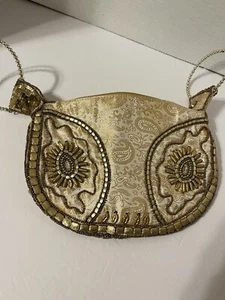 Gold Beaded embellished sequin fortune cookie purse unique new condition - Picture 1 of 8