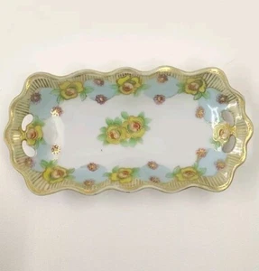Servizio ovale porcellana Austria 1890 antico MZ gioielli dipinti rose oro dorato - Foto 1 di 23