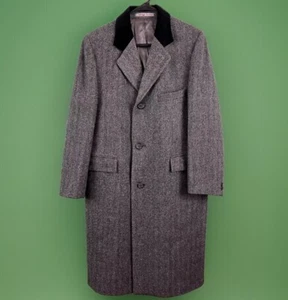 England Wool Jacket UK Unbranded Grey Black Herringbone Womens Suede Collar LG - Picture 1 of 10
