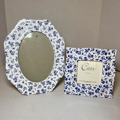 Carr Burnes Of Boston 2 Picture Frame SM/LG Blue & White Floral French Country - Image 1 of 4