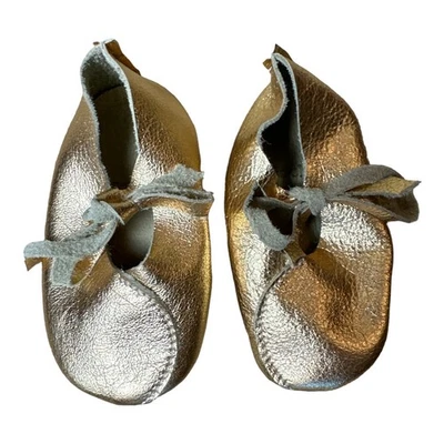 One Peace Gold Leather Baby Crib Shoes Booties Mary Jane Size 3 (6-9M) - Image 1 of 4