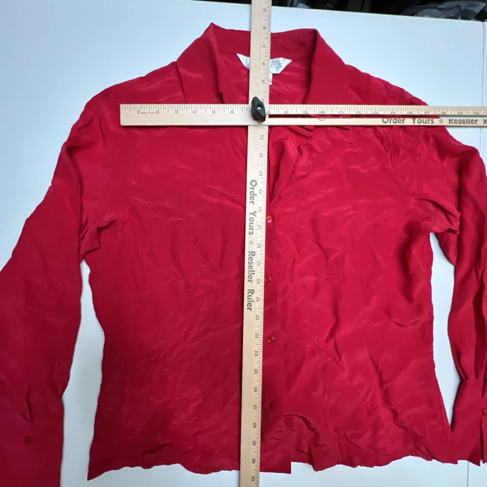 Blusa Anexo Esquinero Informal Mujer XL 100% Seda Rojo Manga Larga Botón Cuello en V Foto 1 de 4