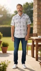 Equipment Herren Gr. L Hemd mit Knopfleiste S/S, schwarz/weiß Art Deco. NS-21  - Bild 1 von 7