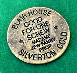 Golf Ball Marker-Funny Brothel Coin *BLAIR HOUSE SILVERTON, COLO* 1.5" Brass - Picture 1 of 3