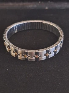 Milor Italy Signed Stainless Steel 18K Yellow Gold Stretch Bracelet - Picture 1 of 4