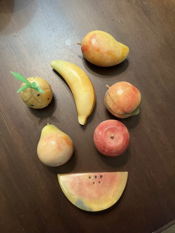 De colección 7 Piezas PIEDRA ITALIANA ALABASTRO Tallado a Mano Frutas Mezcladas MCM Foto 1 de 4