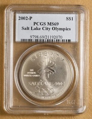 2002 P Salt Lake City Olympics Commemorative Silver Dollar PCGS MS69 - Image 1 of 2