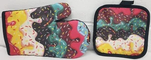 2 pc Printed Kitchen Set: OVEN MITT & POT HOLDER, ICE CREAM TOPPINGS W/SPRINKLES - Picture 1 of 10
