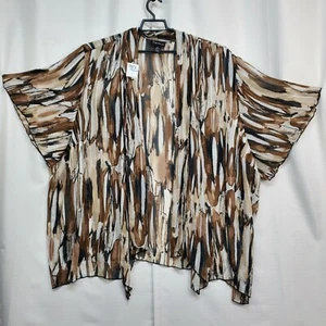 Dana Kay Brown White Semi Sheer Floral Open Front Jacket Tunic Plus Sz 32W - Picture 1 of 6