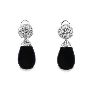 Natural Black Coral Diamond Gold Drop Earrings 44.55CTW - Picture 1 of 8