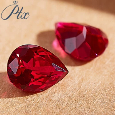 AGL Certified Lab Grown Ruby Pear Cut Hand Cutting Loose Pigeon Blood Red Gems - Image 1 of 4