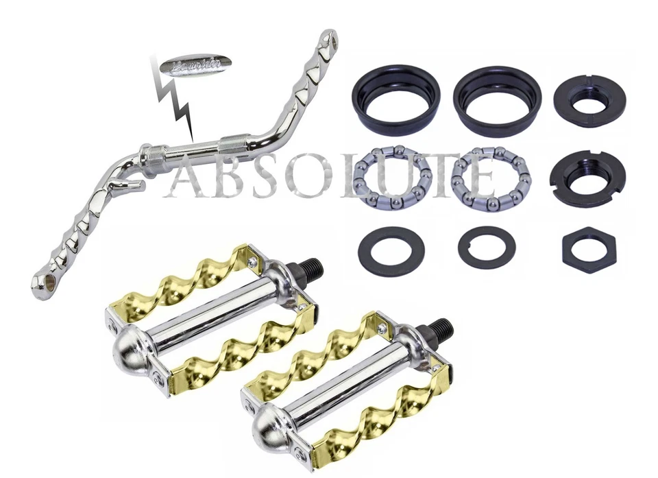 F&R LOWRIDER 6 1/2" 1 PIEZA CROMO TWIST BICICLETA MANIVELA CON PEDALES Y PEDALIER Foto 1 de 1