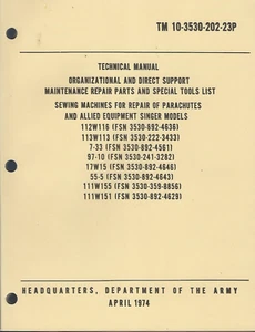 Historical book Sewing Machines for Repair of Parachutes, Singer, Models, Parts - Foto 1 di 1
