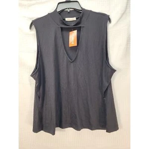 Intempo Womens Blouse Size 3xl Tank T Shirt Ribbed Black Sleeveless Peekaboo - Picture 1 of 8