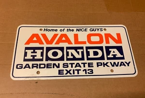 Placa de matrícula de refuerzo de concesionario de automóviles Avalon HONDA Garden State Parkway NJ - Imagen 1 de 2