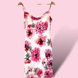 Express Satin Floral Cowl Neck Mini Slip Dress Y2K Style Pink Floral Botanical - Picture 1 of 10