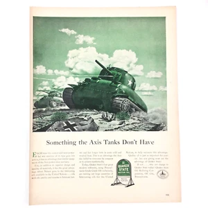 Quaker State Motor Oil 1943 VINTAGE PRINT AD WWII Axis US Allied M4 Sherman Tank - Bild 1 von 2