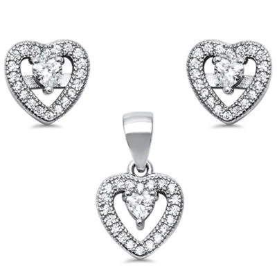 Pave Cubic Zirconia .925 Sterling Silver Earring and Pendant Set - Image 1 of 2