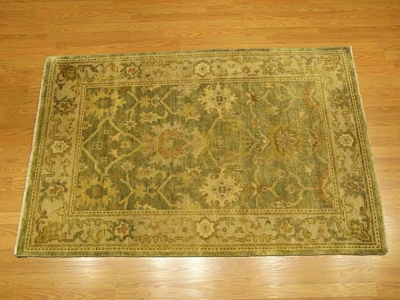 4 x 6.3 Handmade  Hand Knotted Oushak Rug -Veggie Dyes Hand Spun Soft Fine Wool - Image 1 of 4