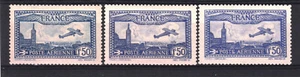 FRANCE YVERT AIR POST 6+6a+6b " BLUE+ULTRAMARINE+ULTRAMARINE BRIGHT" MNH VF V027 - Picture 1 of 1